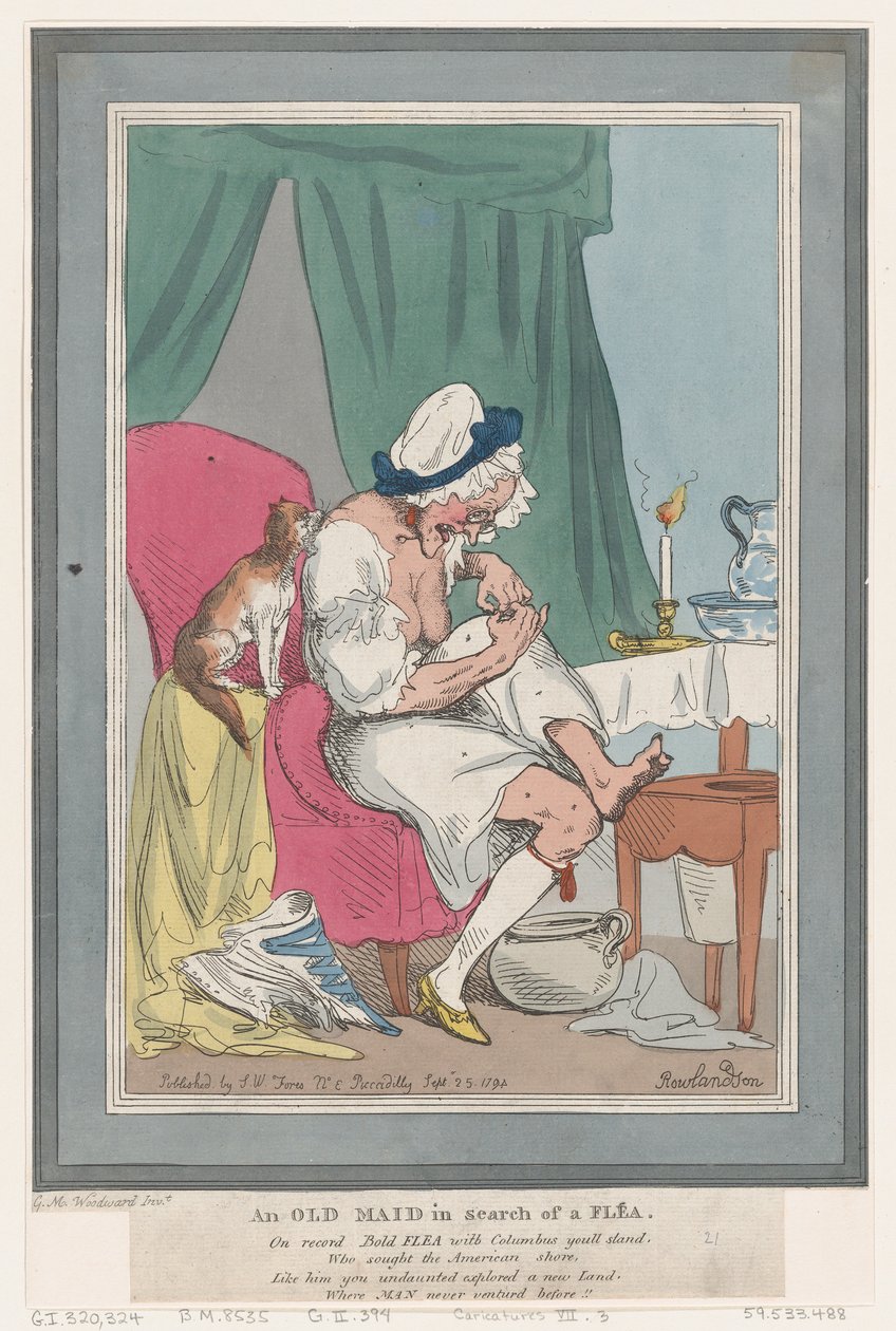 Una vecchia zitella in cerca di una pulce da Thomas Rowlandson