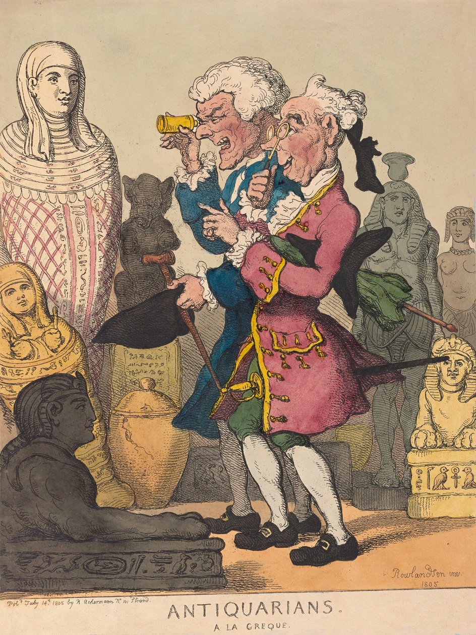 Antiquari alla greca, pub. 1805 (incisione colorata a mano) da Thomas Rowlandson