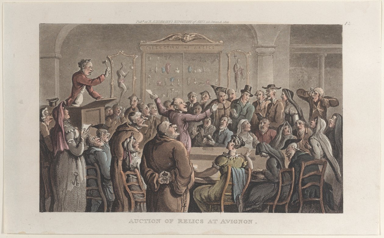 Asta di Reliquie ad Avignone, dal Journal of Sentimental Travels in the Southern Provinces da Thomas Rowlandson