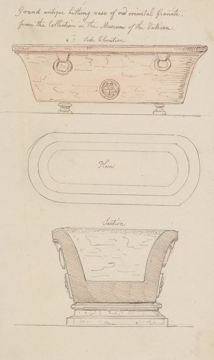 Vaso da bagno in granito rosso, Vaticano da Thomas Rowlandson