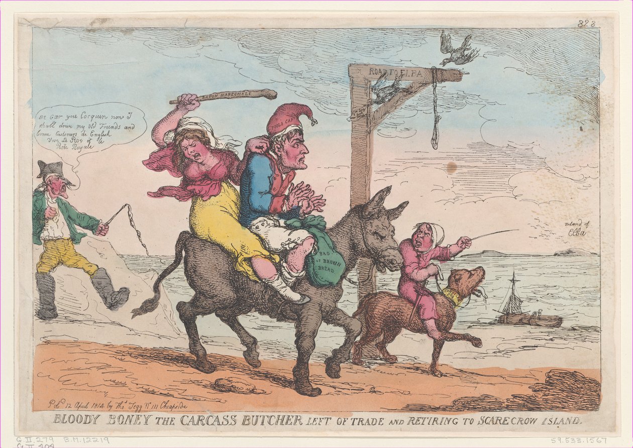 Il macellaio di carcasse Bloody Boney a sinistra del commercio e in pensione a Scarecrow Island, 12 aprile 1814 da Thomas Rowlandson