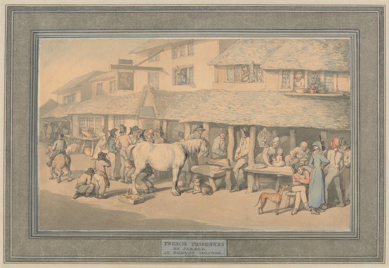 Bodmin, Cornovaglia: prigionieri francesi in libertà condizionale da Thomas Rowlandson