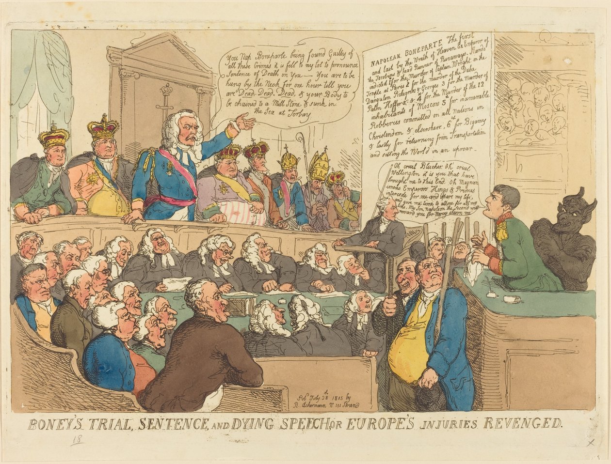 Il processo, la sentenza e il discorso di morte di Boney da Thomas Rowlandson