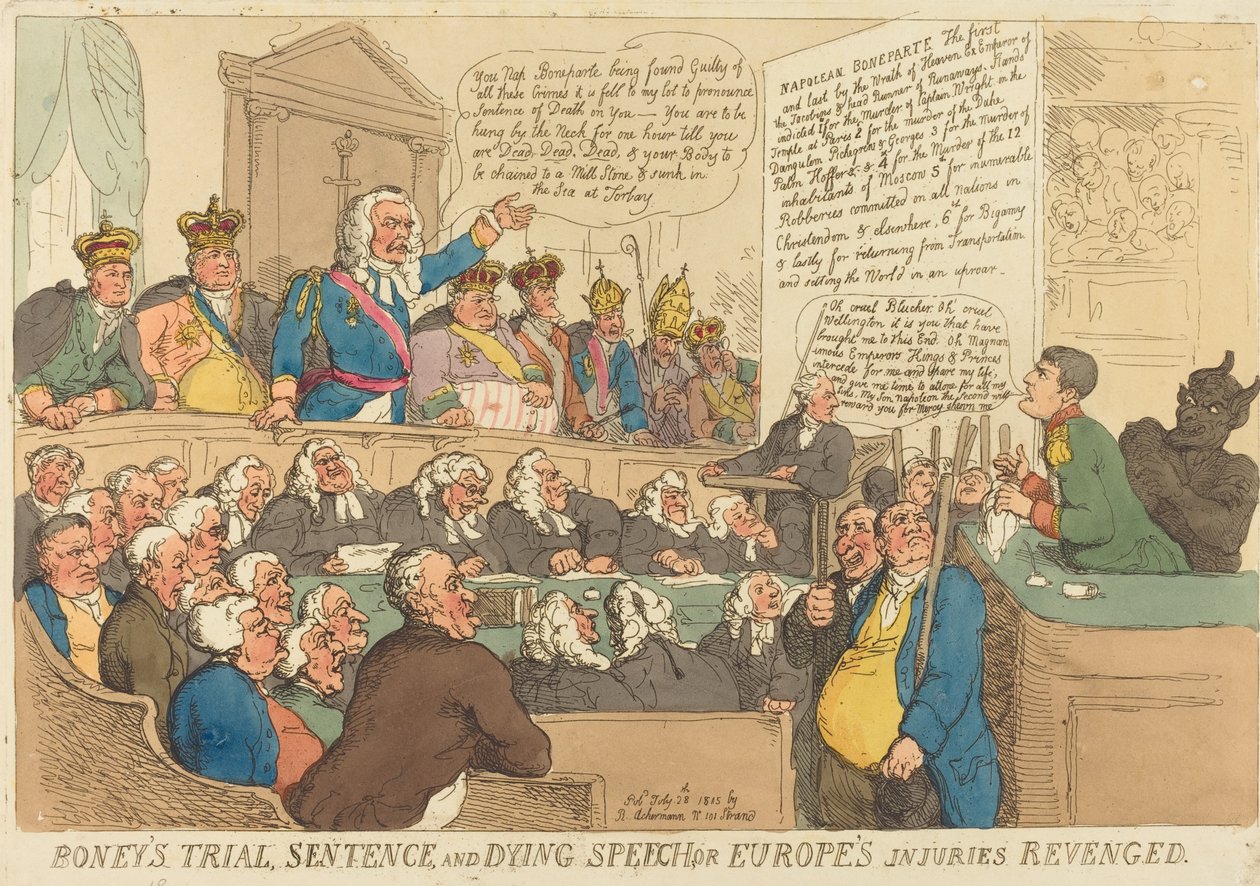 Il processo, la sentenza e il discorso di morte di Boney da Thomas Rowlandson