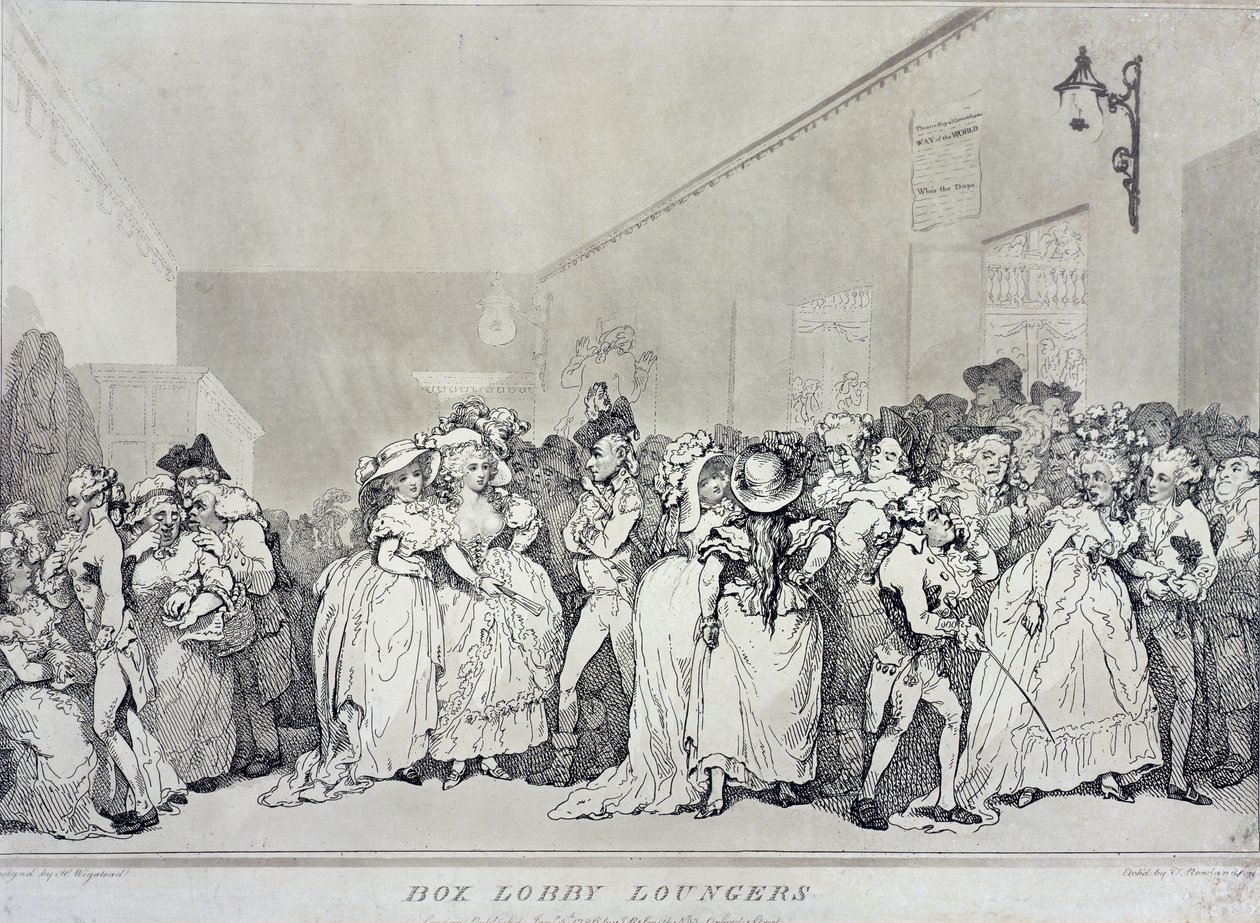 Box Lobby Loungers, inciso da Rowlandson da un disegno di Henry Wigstead, pub. da John Raphael Smith, 1786 da Thomas Rowlandson