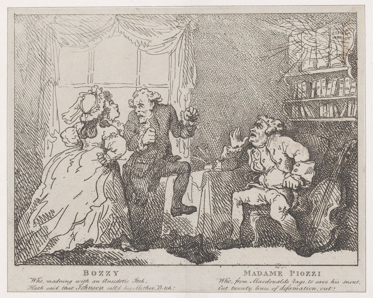 Frontespizio di Bozzy e Madame Piozzi, Bozzy e Piozzi di Peter Pindar, 1780-86 da Thomas Rowlandson