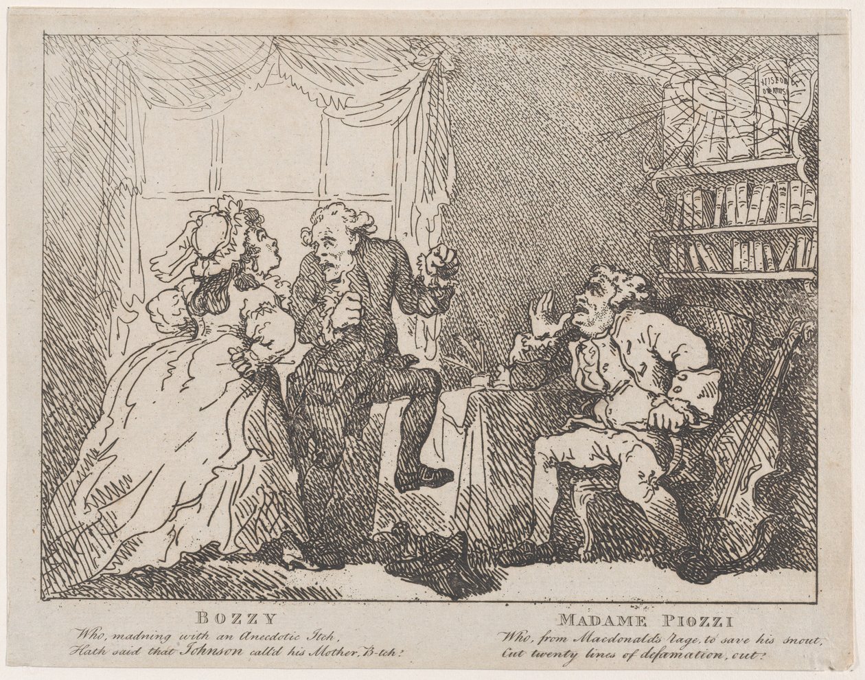 Frontespizio di Bozzy e Madame Piozzi, Bozzy e Piozzi di Peter Pindar da Thomas Rowlandson