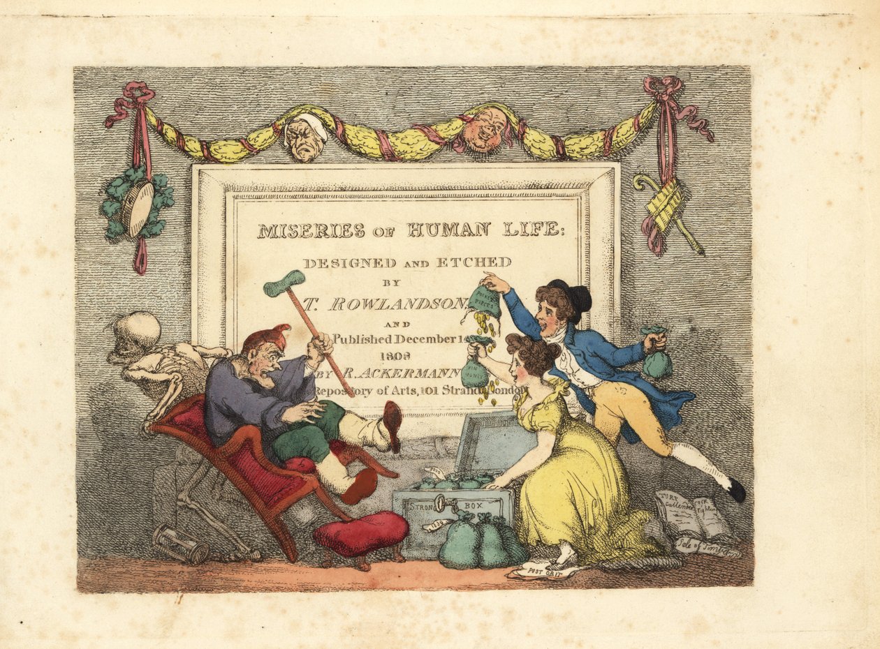 Pagina del titolo calligrafica con vignetta dello Scheletro della Morte da Thomas Rowlandson