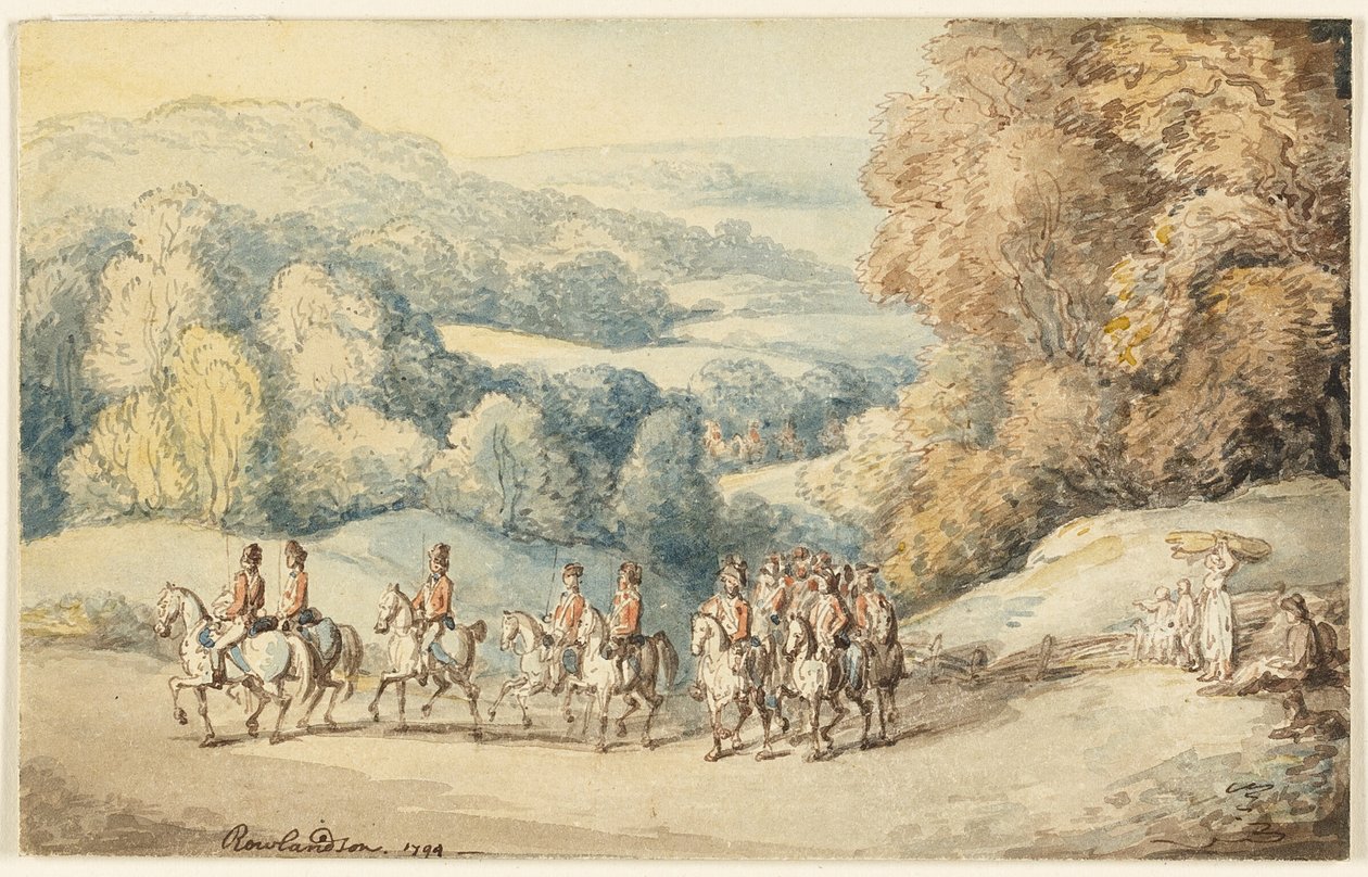 Cavalleria in marcia (recto); frammento di schizzo di cavallo (verso) da Thomas Rowlandson