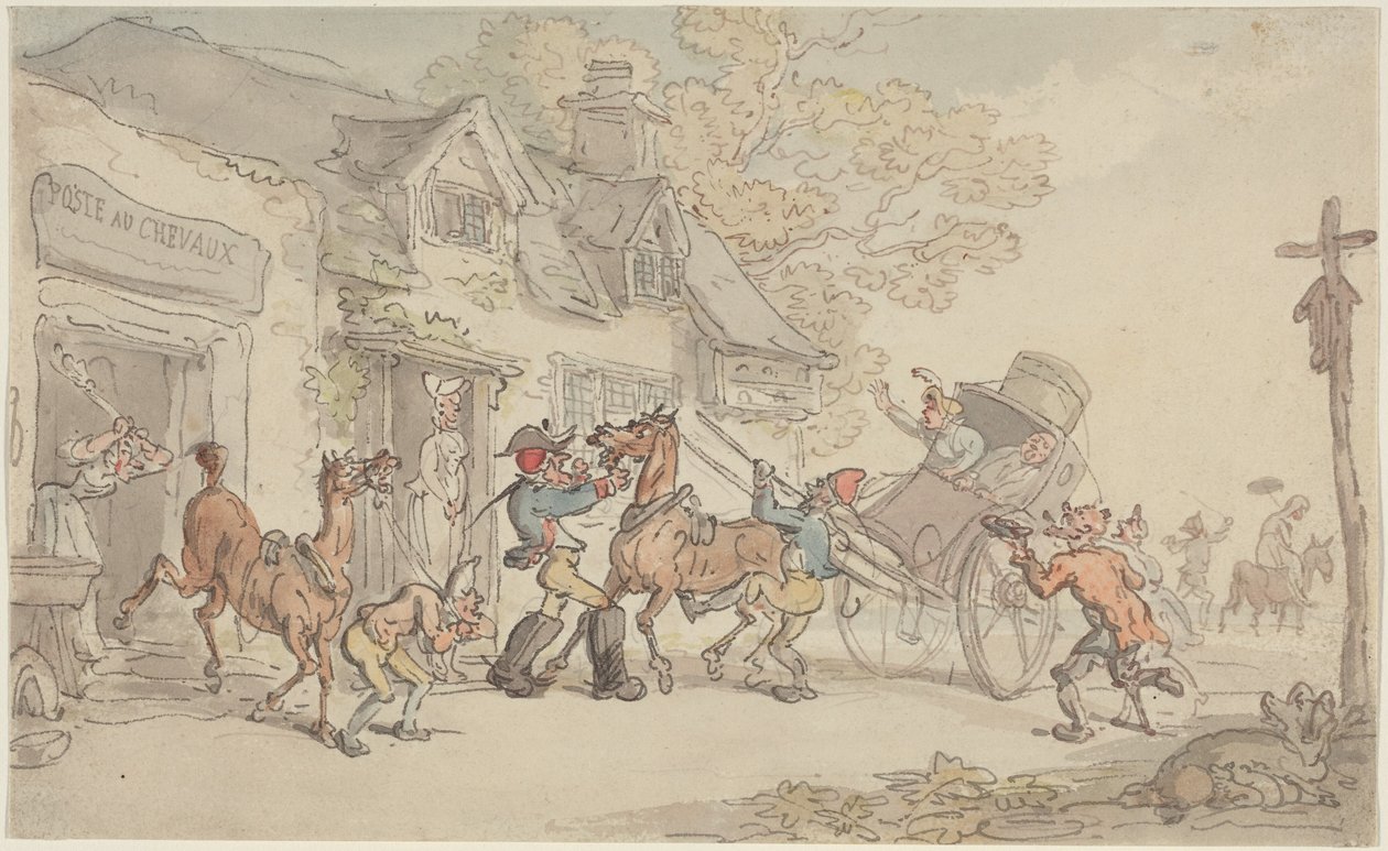 Cambio di cavalli in una stazione di posta in Francia da Thomas Rowlandson