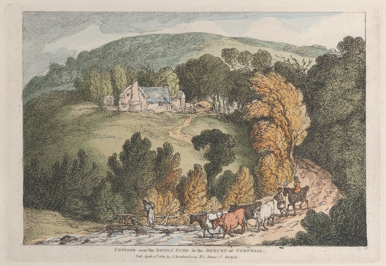 Cottage vicino al Devils Jump nel Ducato di Cornovaglia, da Vedute in Cornovaglia, 12 aprile 1812 da Thomas Rowlandson