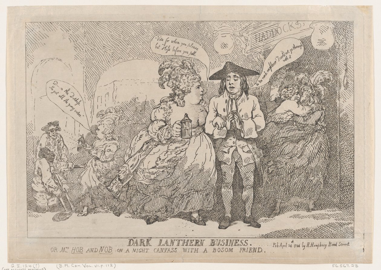Affari di Lanterna Scura, o, Mrs. Hob e Nob in una Campagna Notturna con un Amico Intimo da Thomas Rowlandson