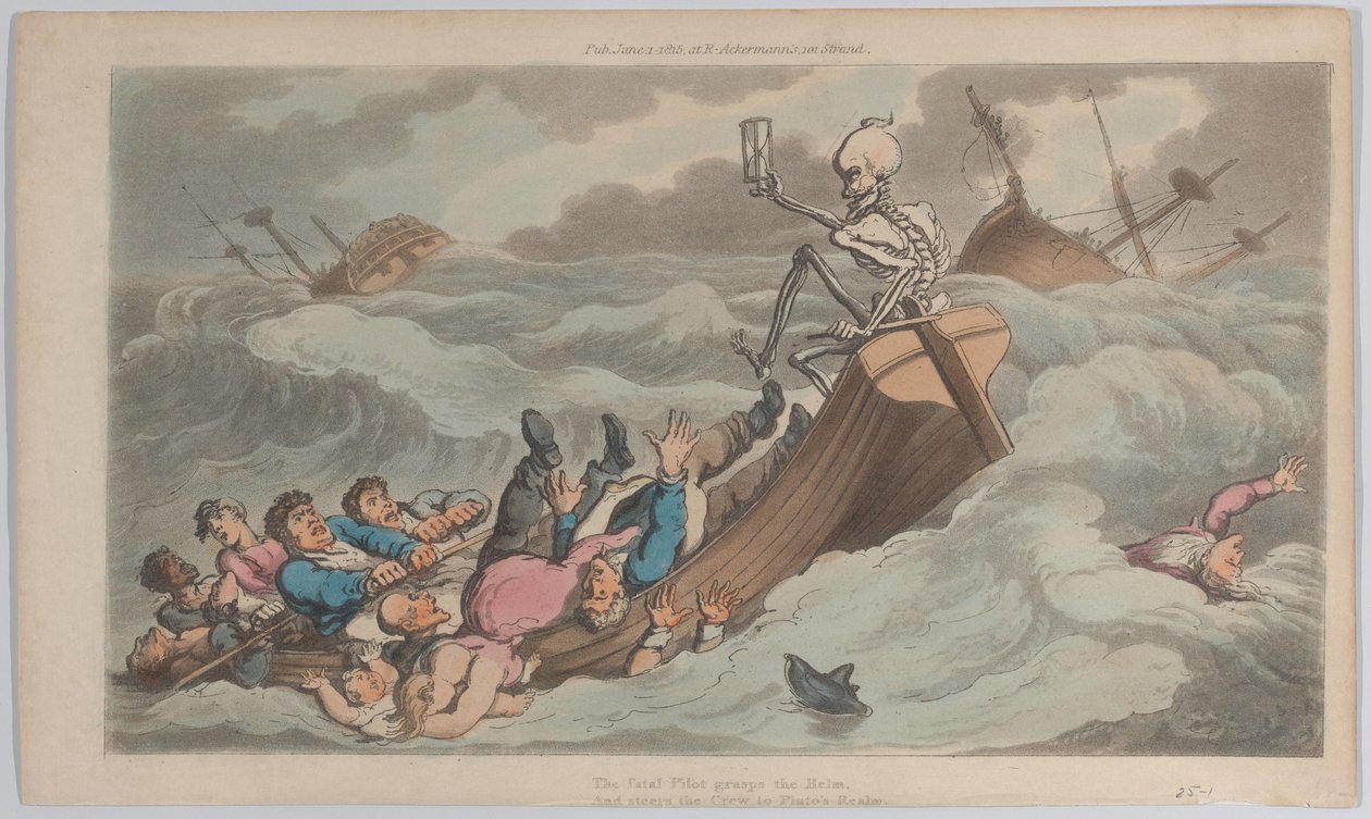 La Morte Diventata Pilota da The English Dance of Death, vol. II, pl. 9, 1 giugno 1815 da Thomas Rowlandson
