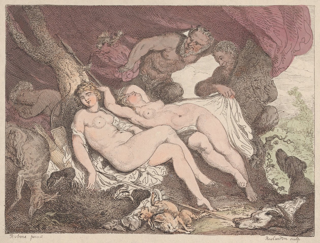 Diana e le sue ninfe spiate dai satiri, 1790-1799 da Thomas Rowlandson