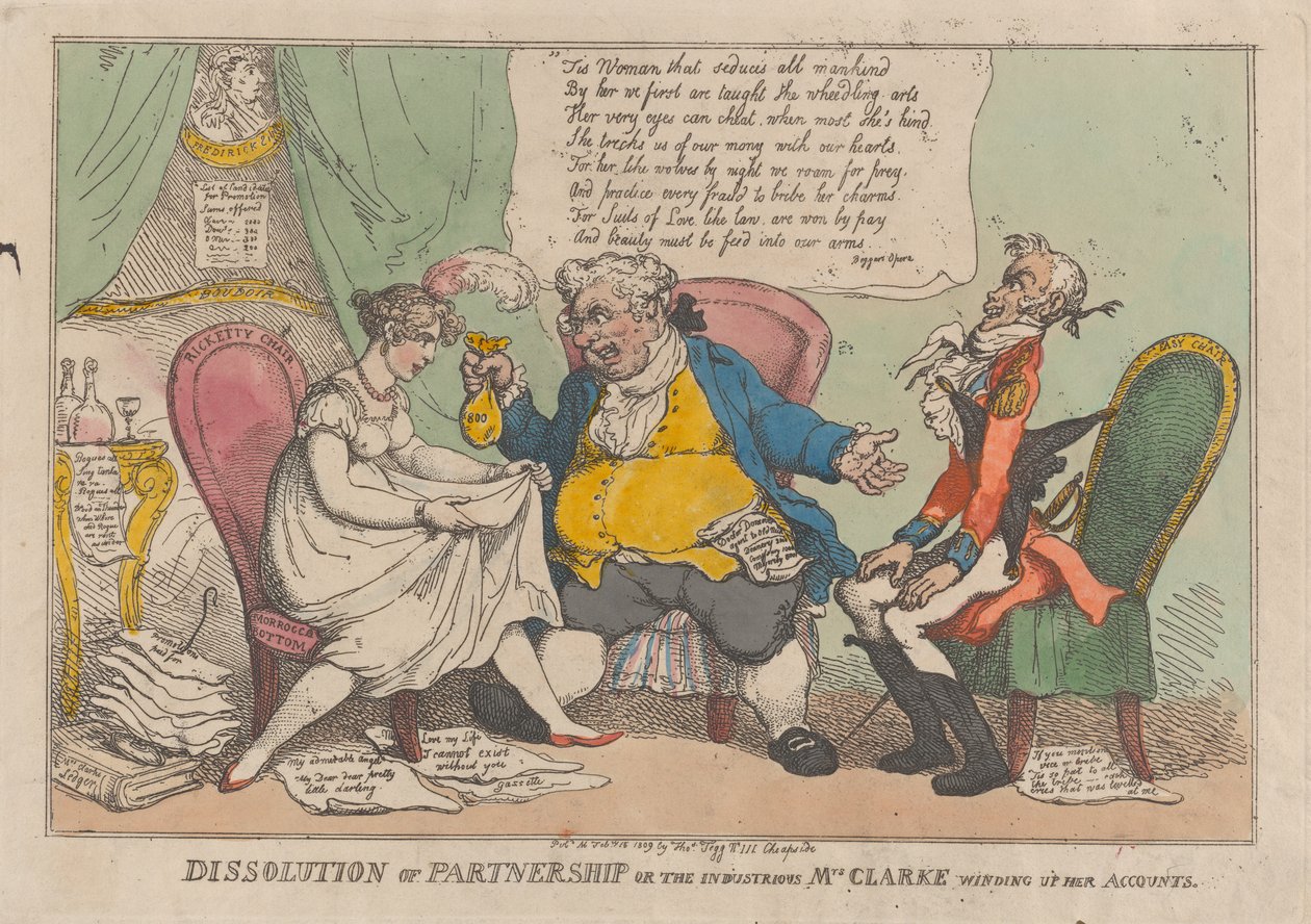 Scioglimento della società, o la laboriosa signora Clarke che chiude i suoi conti... da Thomas Rowlandson
