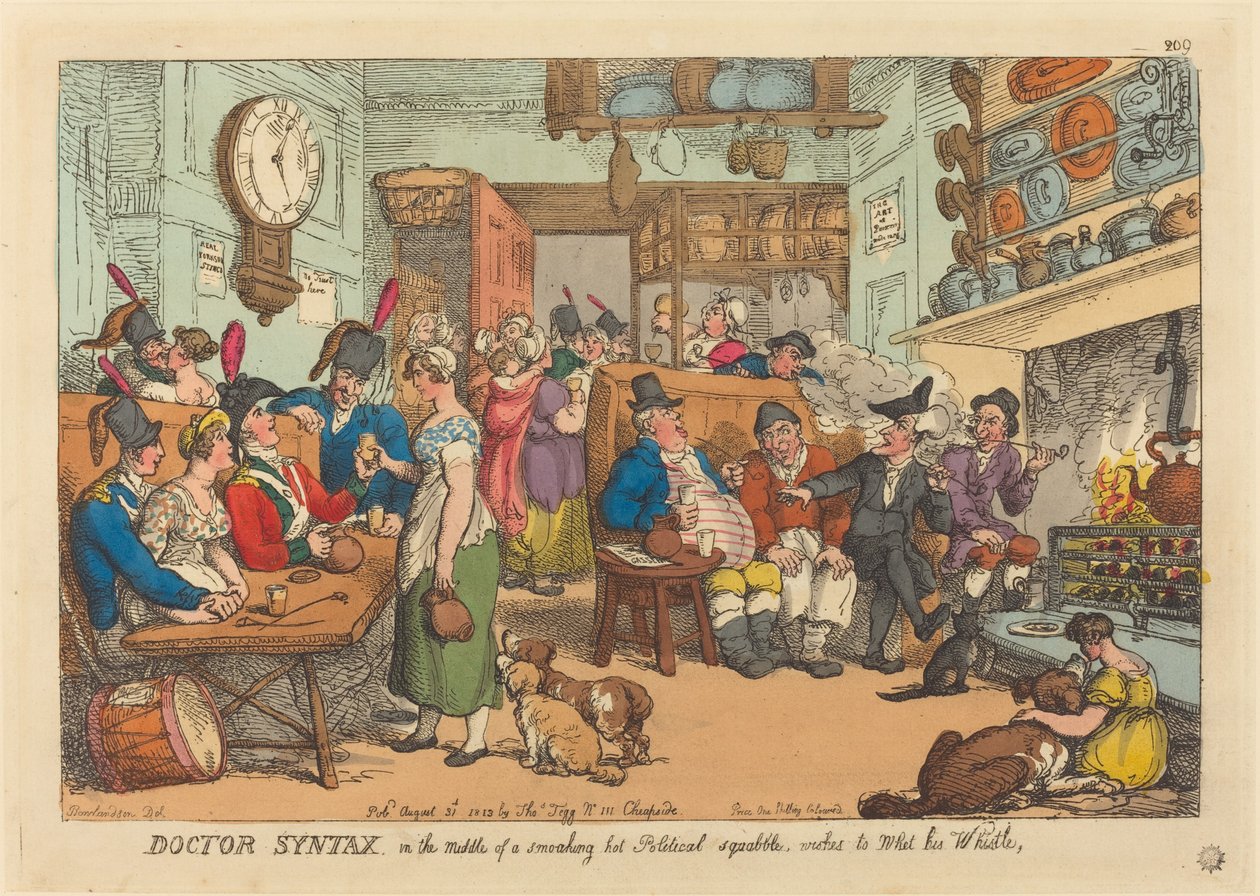 Il dottor Syntax, nel mezzo di una disputa politica accesa, desidera bagnarsi il fischio da Thomas Rowlandson