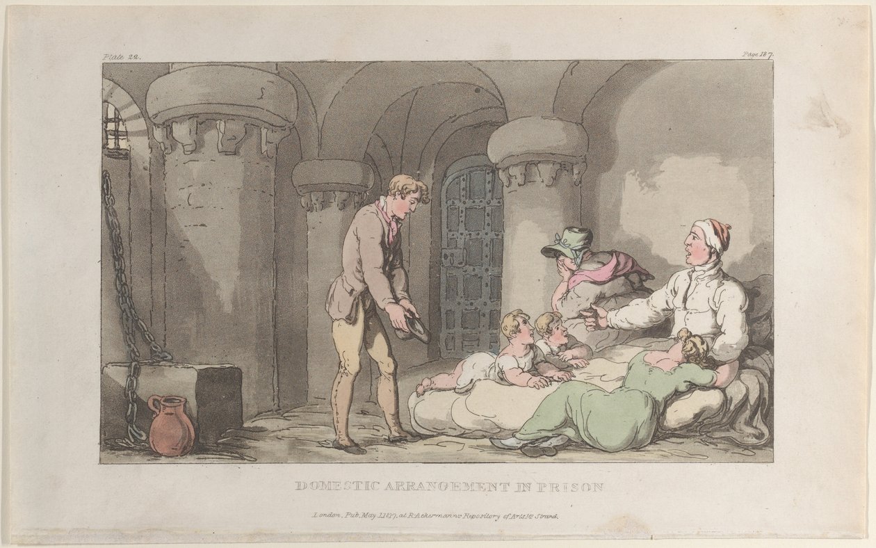 Disposizioni domestiche in prigione, da Il vicario di Wakefield, 1 maggio 1817 da Thomas Rowlandson