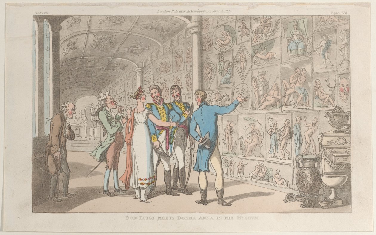 Don Luigi incontra Donna Anna nel museo, da Napoli e la Campagna Felice: in..., 1 giugno 1815 da Thomas Rowlandson