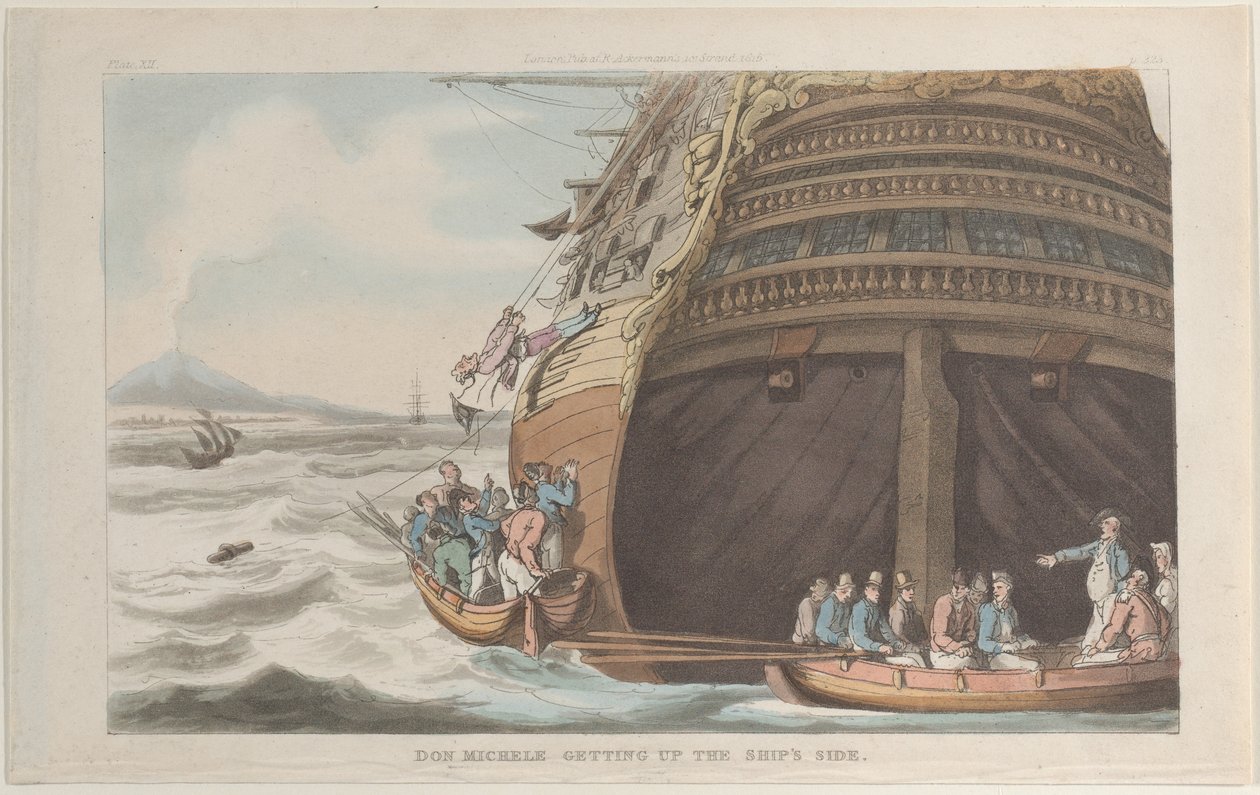 Don Michele che sale a bordo della nave, da Napoli e la Campagna Felice da Thomas Rowlandson