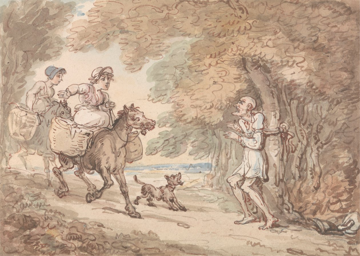 Il dottor Syntax legato a un albero da briganti da Thomas Rowlandson