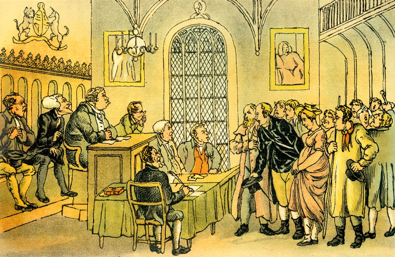 Dr Syntax in un tribunale da Thomas Rowlandson