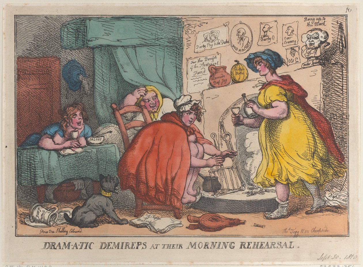 Dram-a-tic Demireps alla loro prova mattutina da Thomas Rowlandson