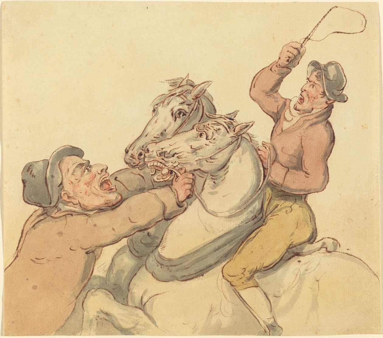 Mandriani con una coppia di cavalli impennati da Thomas Rowlandson