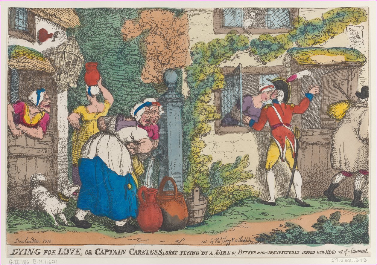 Morire per amore, o Capitano Careless, colpito al volo da una ragazza di quindici anni che inaspettatamente appare da Thomas Rowlandson