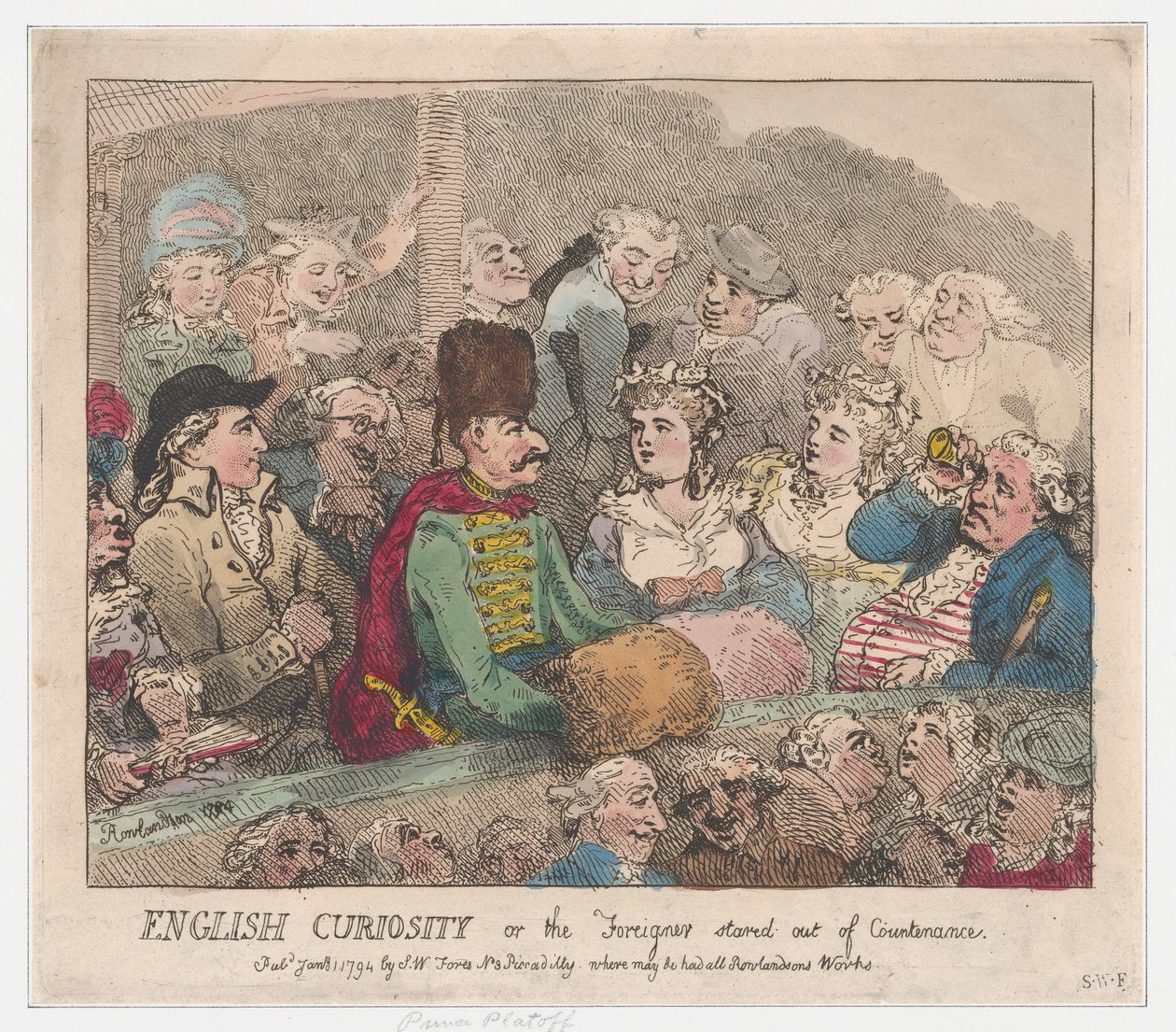 Curiosità inglese o lo straniero fissato fuori contegno da Thomas Rowlandson