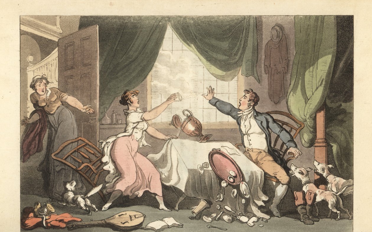 Gentiluomo inglese che litiga con la moglie per soldi da Thomas Rowlandson