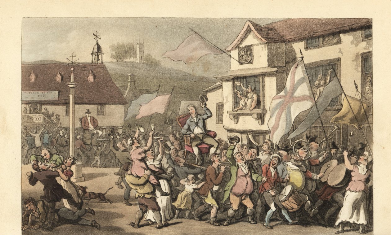 Gentiluomo inglese portato in una sedia a portantina per un
