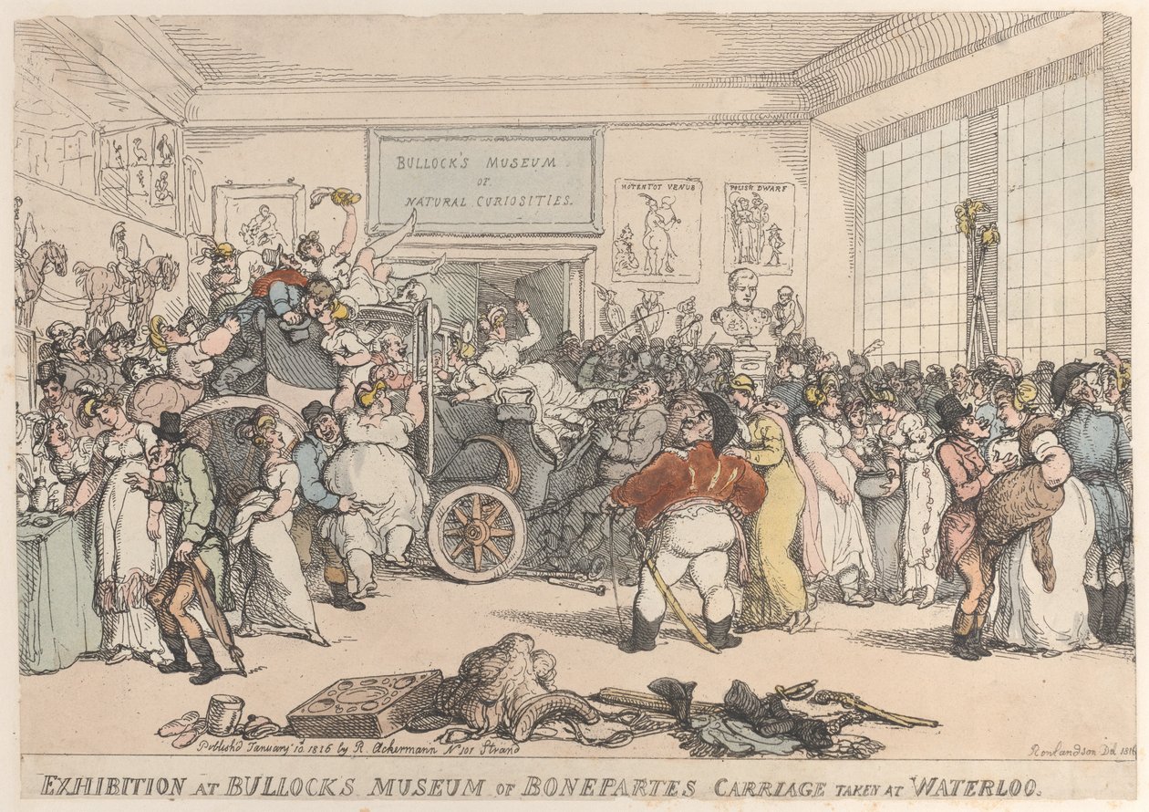 Esposizione al Museo di Bullock della carrozza di Bonaparte presa a Waterloo da Thomas Rowlandson