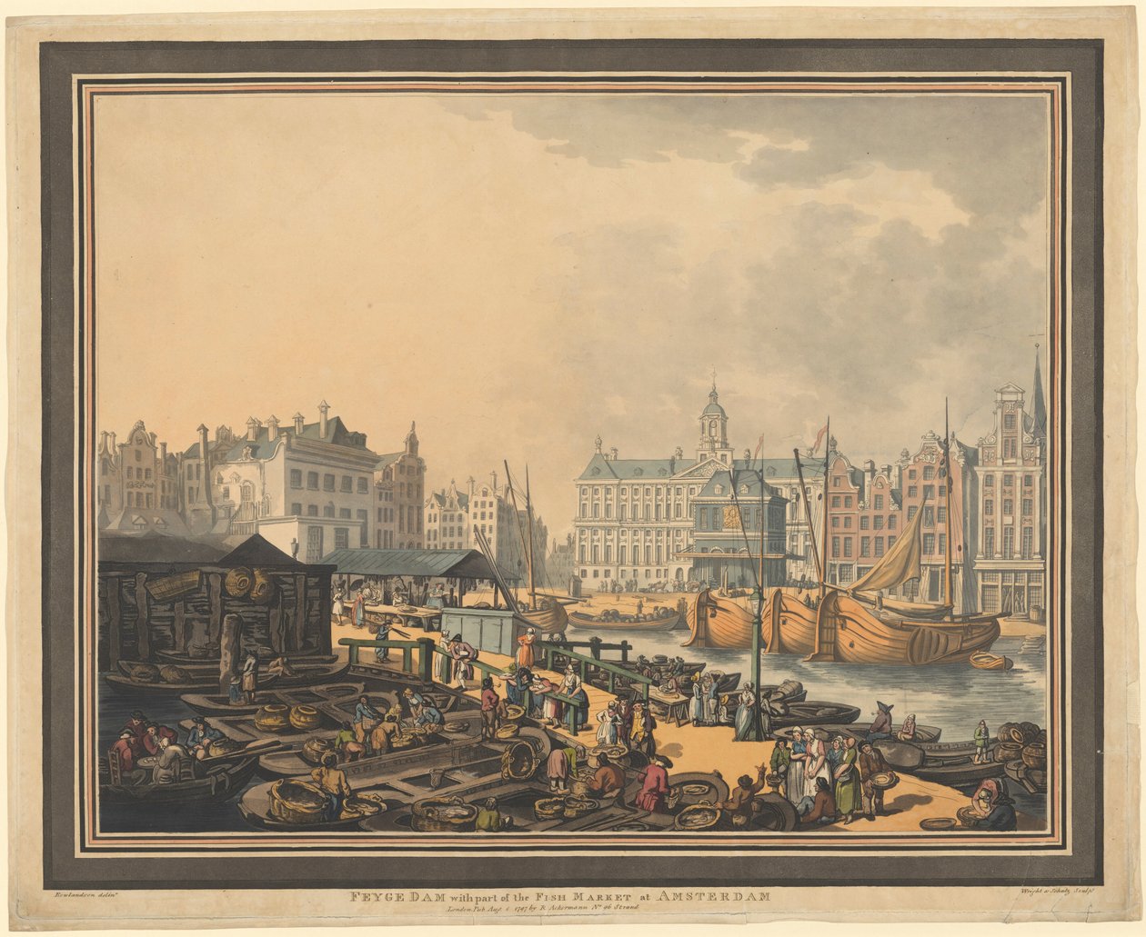 Feyge Dam, con parte del mercato del pesce ad Amsterdam da Thomas Rowlandson