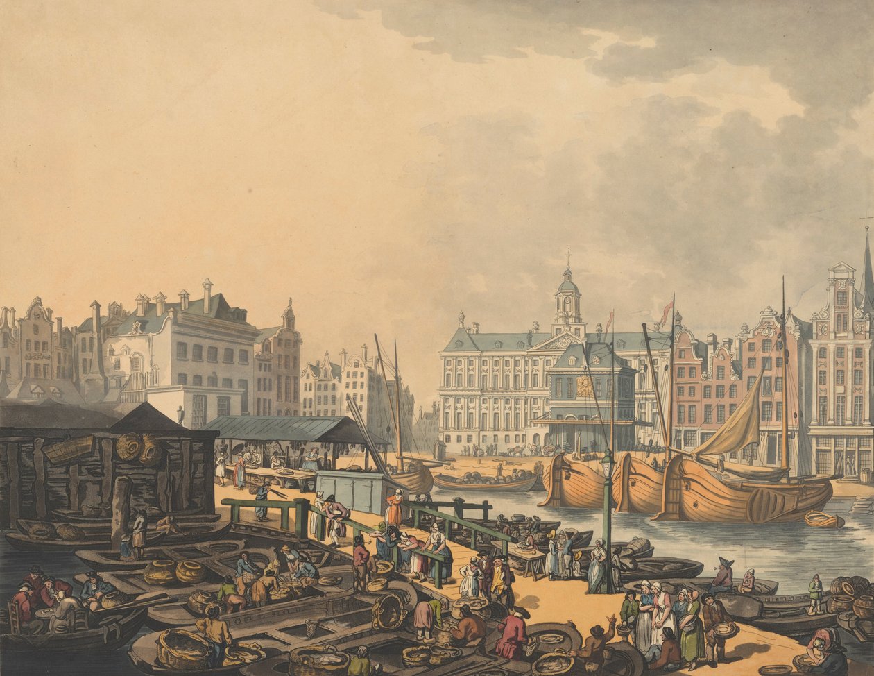 Feyge Dam, con parte del Mercato del Pesce ad Amsterdam, 1797 da Thomas Rowlandson