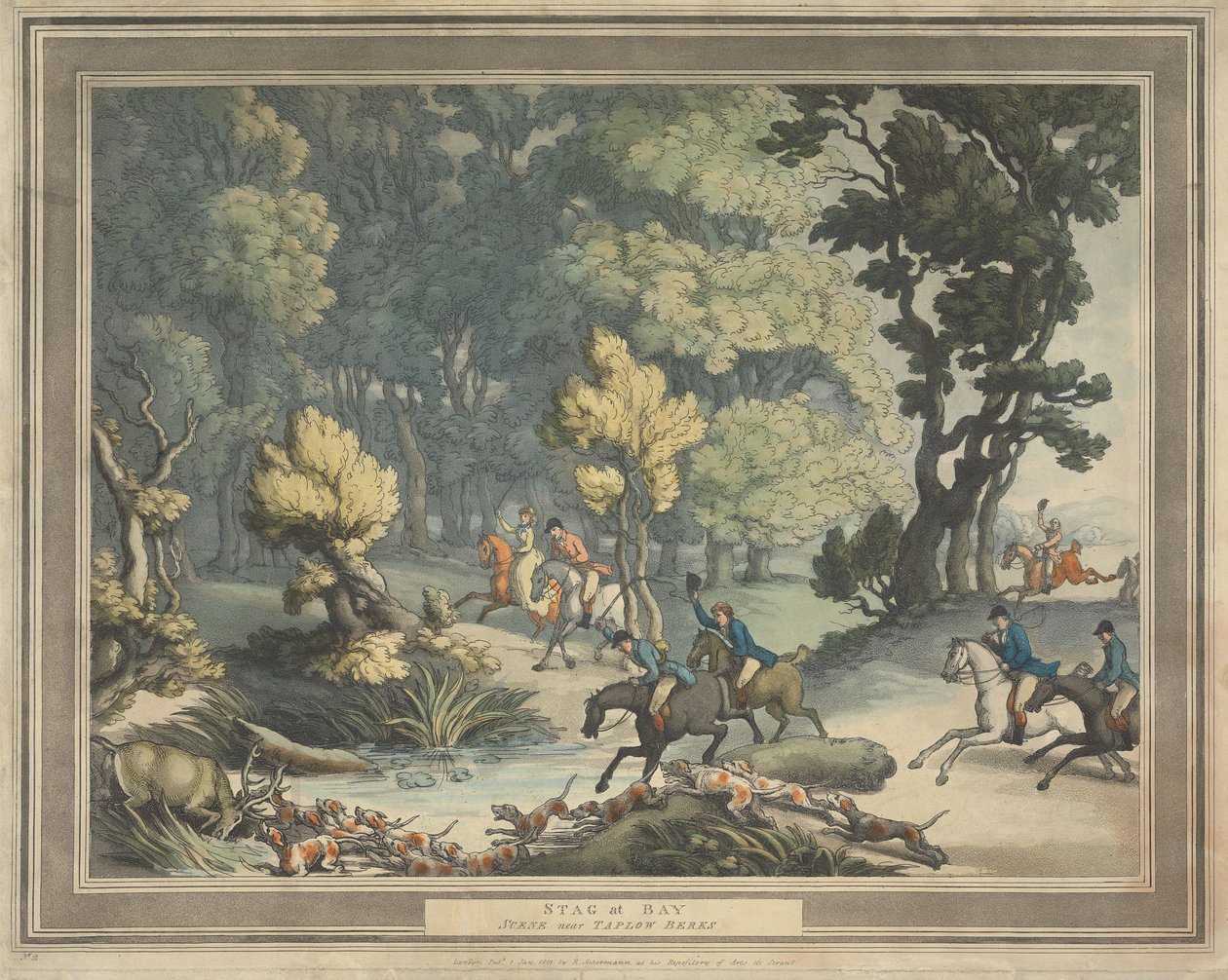 Caccia alla volpe [serie di quattro]:  2.  Cervo messo alle strette. / Scena nei pressi di Taplow, nel Berkshire da Thomas Rowlandson