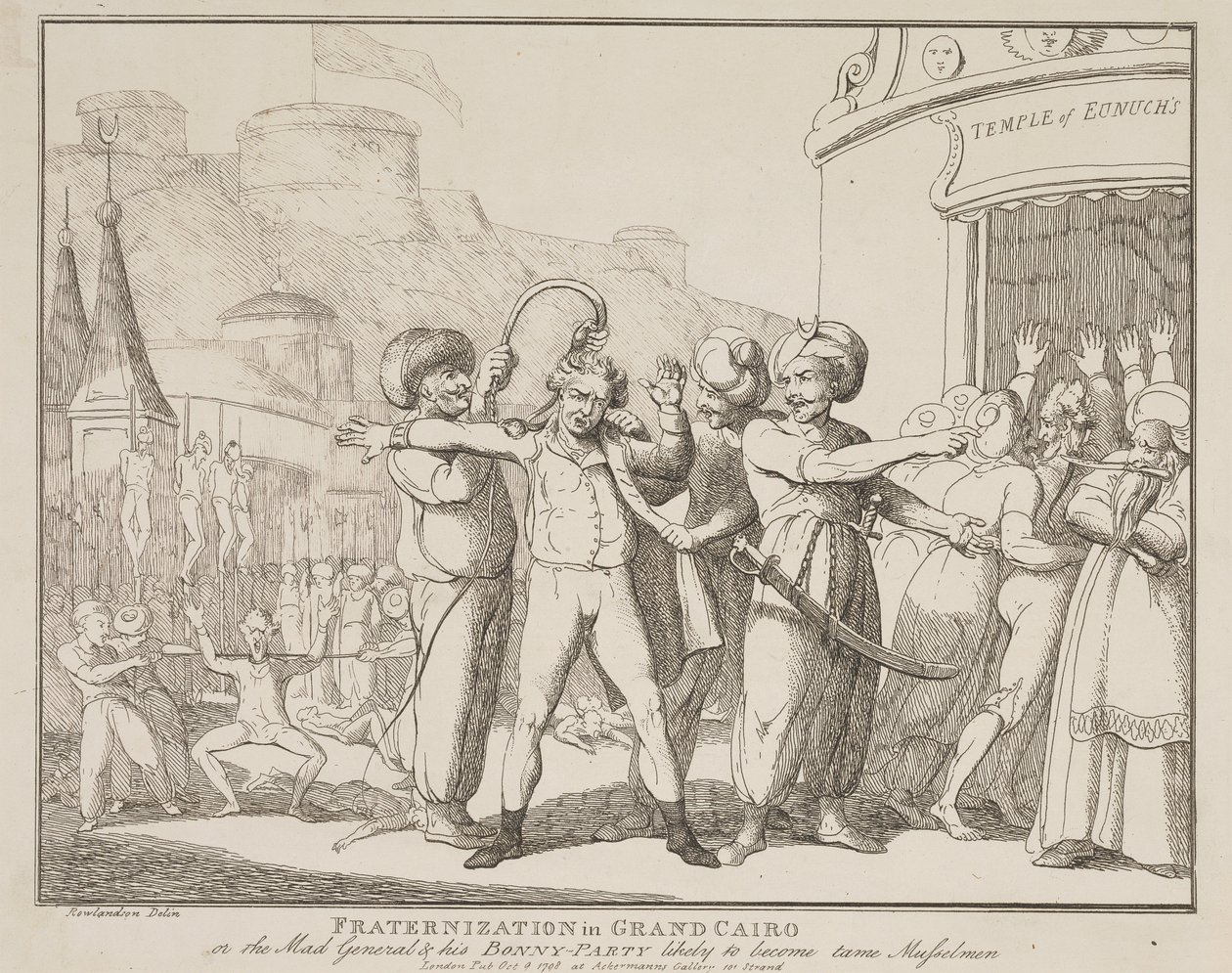 "Fraternizzazione a Grand Cairo" o "Il generale pazzo e la sua allegra combriccola", destinati a diventare musulmani docili da Thomas Rowlandson