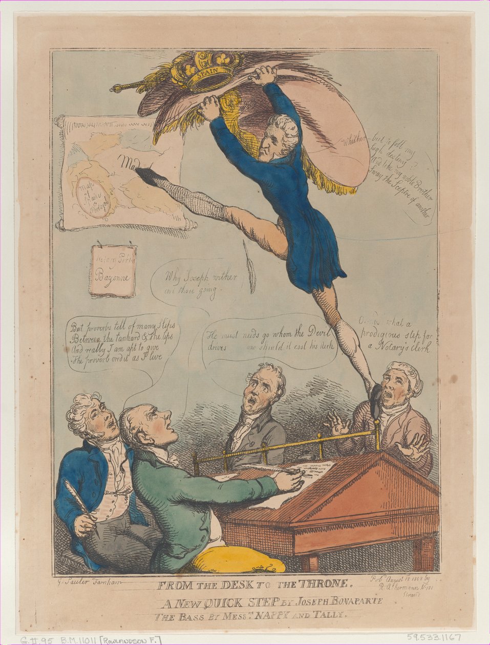 Dalla scrivania al trono, un nuovo passo veloce di Giuseppe Bonaparte il basso di M da Thomas Rowlandson