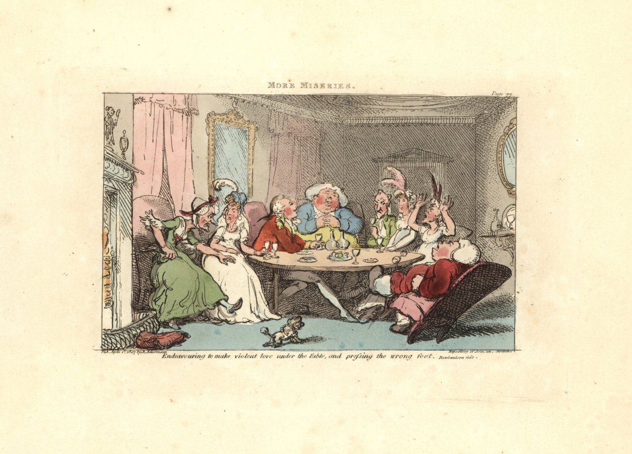 Gentiluomo che cerca di giocare a footsie con una bellezza al tavolo da Thomas Rowlandson