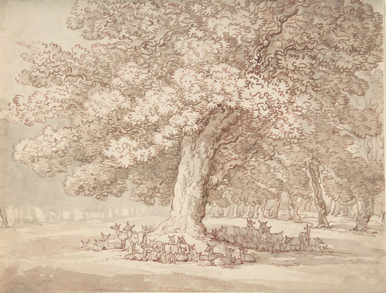 Branco di cervi sotto una quercia, 1775-1827 da Thomas Rowlandson