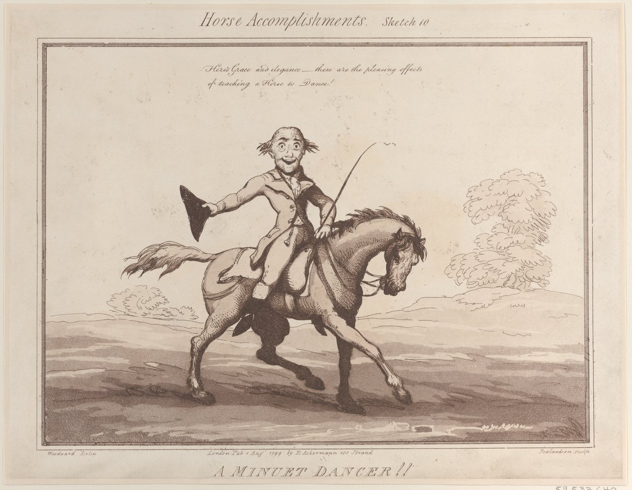 Competenze del cavallo, Schizzo 10: Un ballerino di minuetto!!, 1 agosto 1799 da Thomas Rowlandson