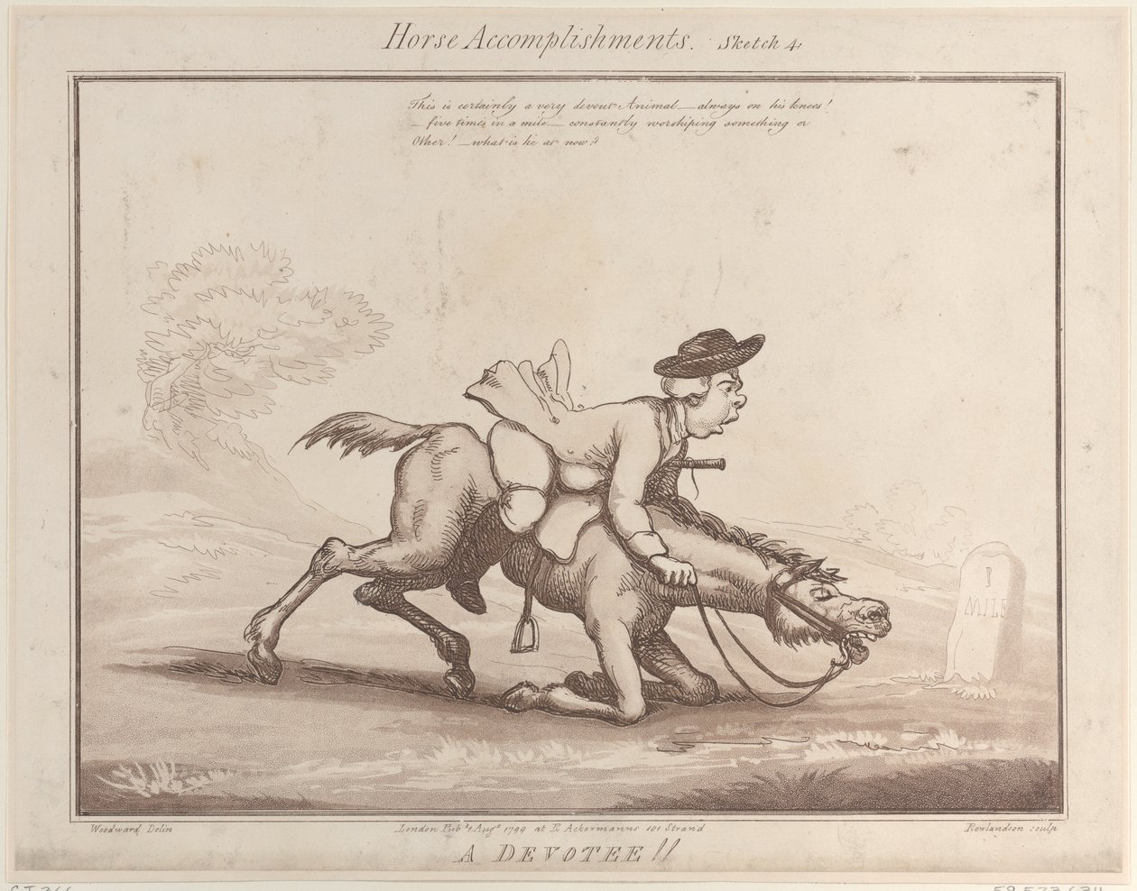 Competenze del cavallo, Schizzo 4: Un devoto!!, 1 agosto 1799 da Thomas Rowlandson