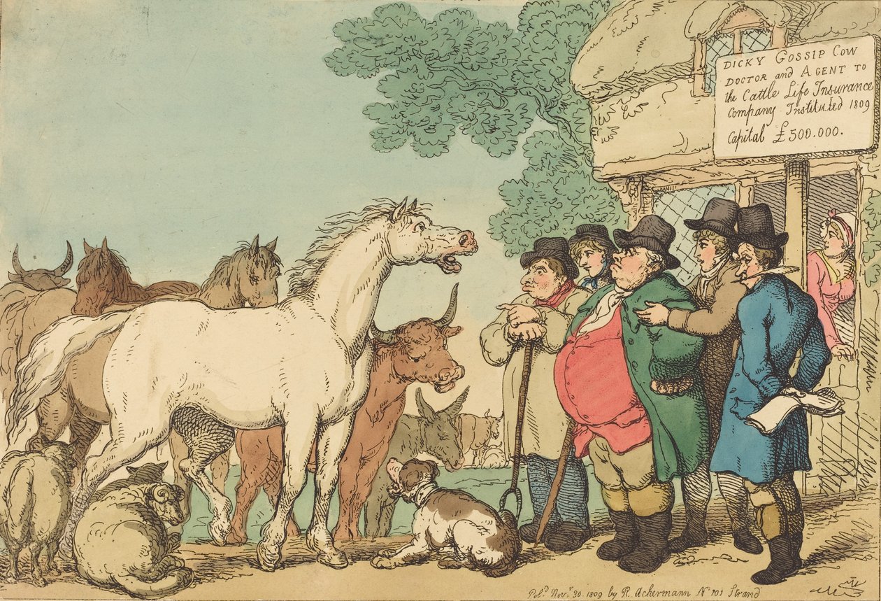 Bovini assicurabili, pubblicato nel 1809 da Thomas Rowlandson