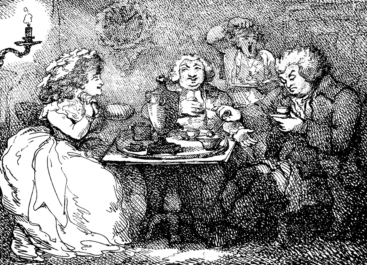 James Boswell, sua moglie e il Dr Johnson a tè a Edimburgo, 1773, 1786 da Thomas Rowlandson