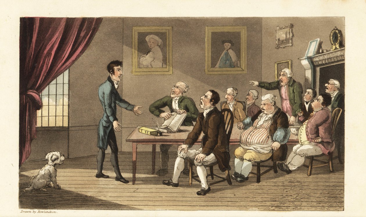 Johnny e i suoi creditori. Incisione colorata a mano di Thomas Rowlandson dal libro di William Combe 