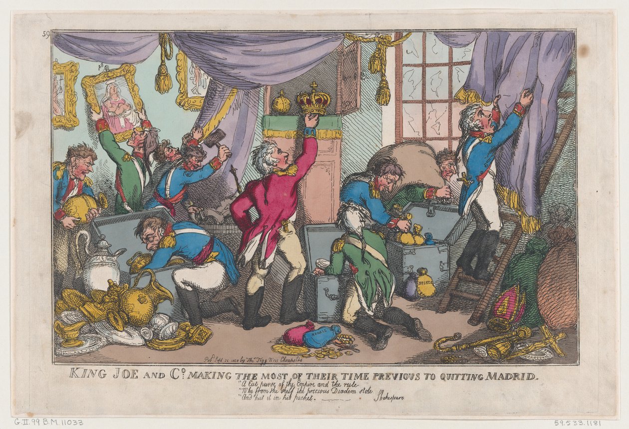 Re Joe e Co. che sfruttano al massimo il loro tempo prima di lasciare Madrid, 25 settembre 1808 da Thomas Rowlandson