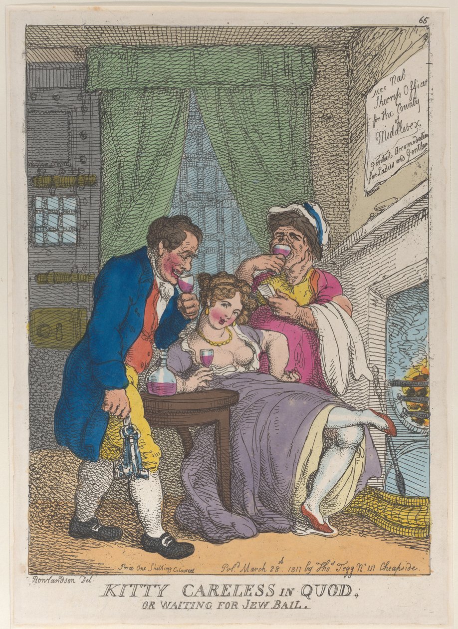 Kitty Careless in Quod o in attesa di cauzione ebraica da Thomas Rowlandson