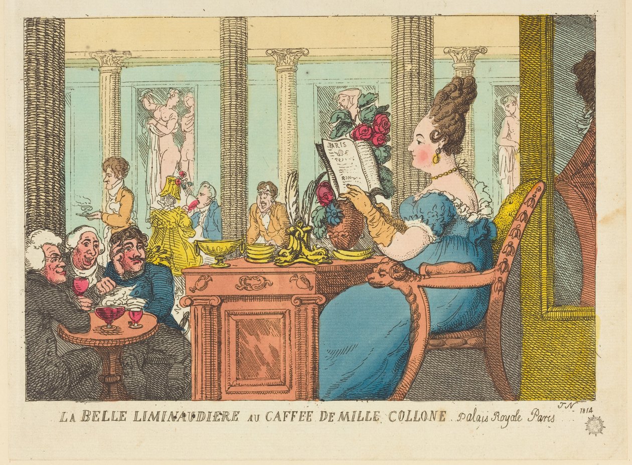La Belle Limonaudiere al Café des Mille Colonnes, Palais Royal, Parigi da Thomas Rowlandson