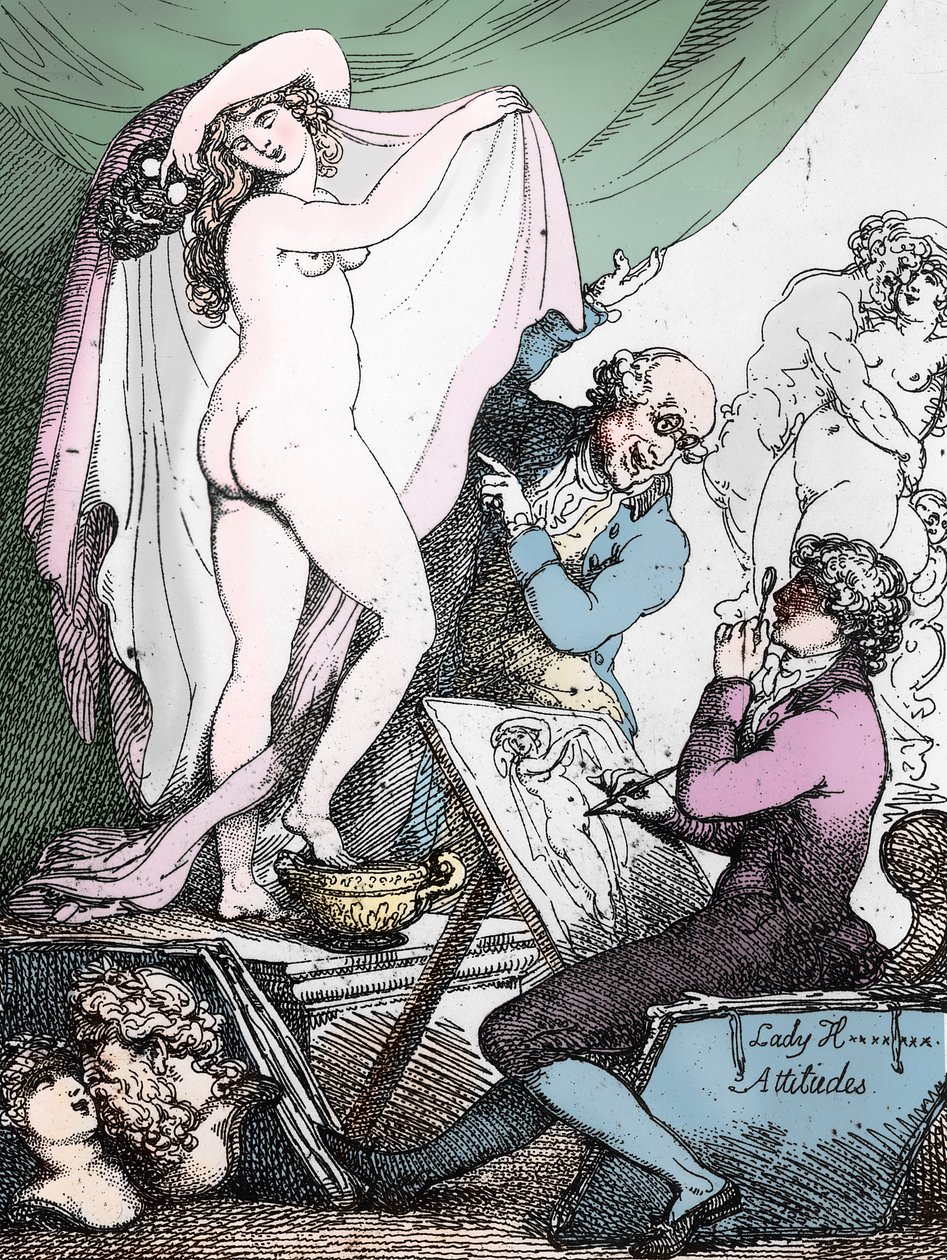 Atteggiamenti di Lady Hamilton, 1790 circa (acquaforte) (foto b/n) da Thomas Rowlandson