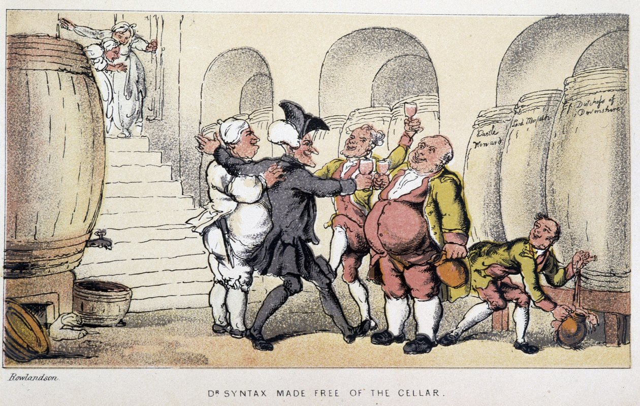 Il dottore in una cantina o una grotta - in "I tre viaggi del dottor Syntax: alla ricerca del pittoresco, della consolazione e di una moglie" di William Combe, ill. Rowlandson da Thomas Rowlandson