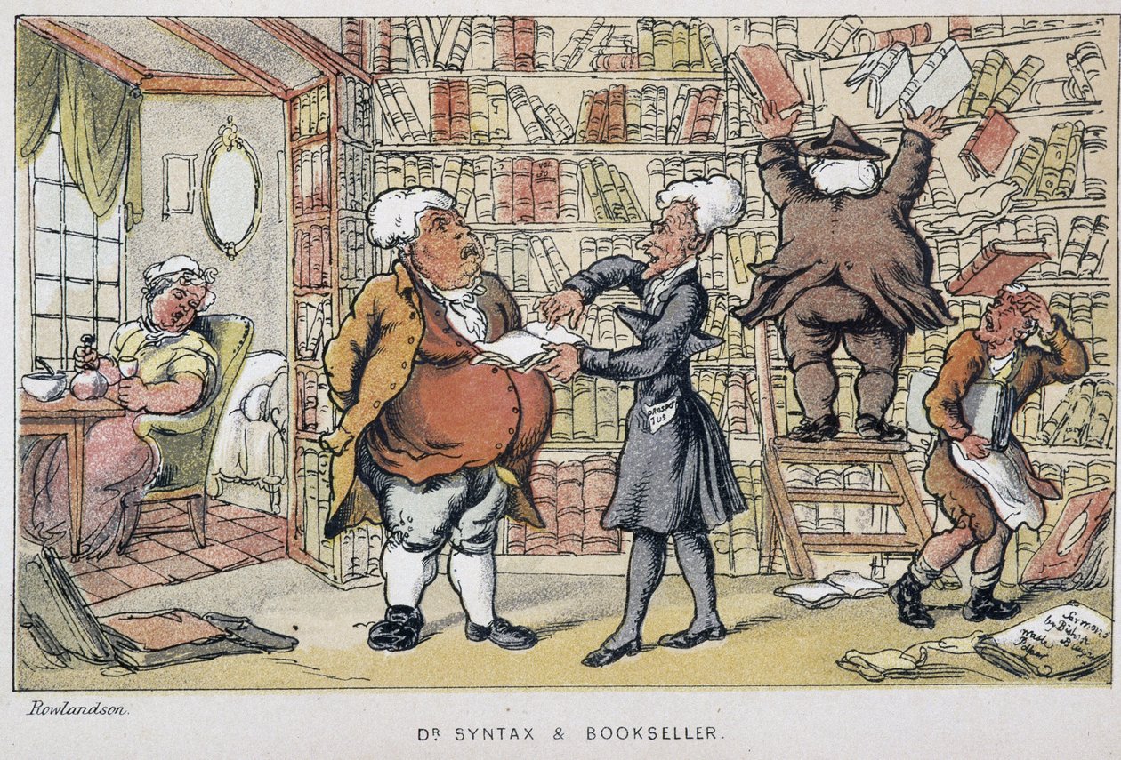 Il dottore e un venditore di libri - in "I tre viaggi del dottor Syntax: alla ricerca del pittoresco, della consolazione e di una moglie" di William Combe, ill. di Rowlandson da Thomas Rowlandson